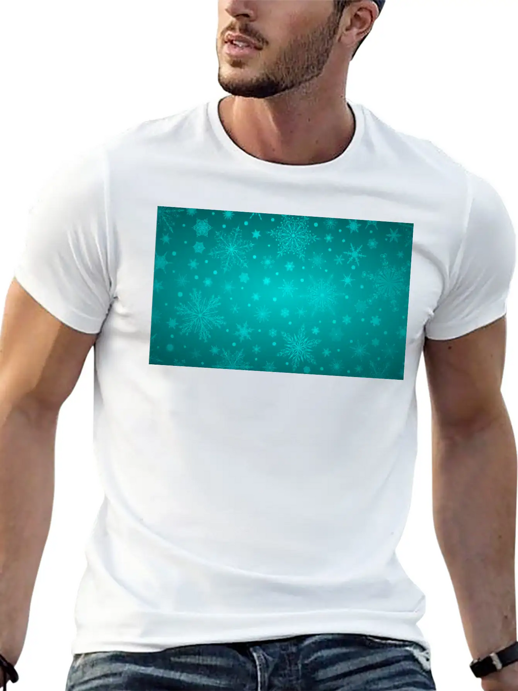 Beautiful Teal Snowflakes Pattern Unisex Short Sleeve Soft Cotton T-Shirt – Casual Everyday Wear