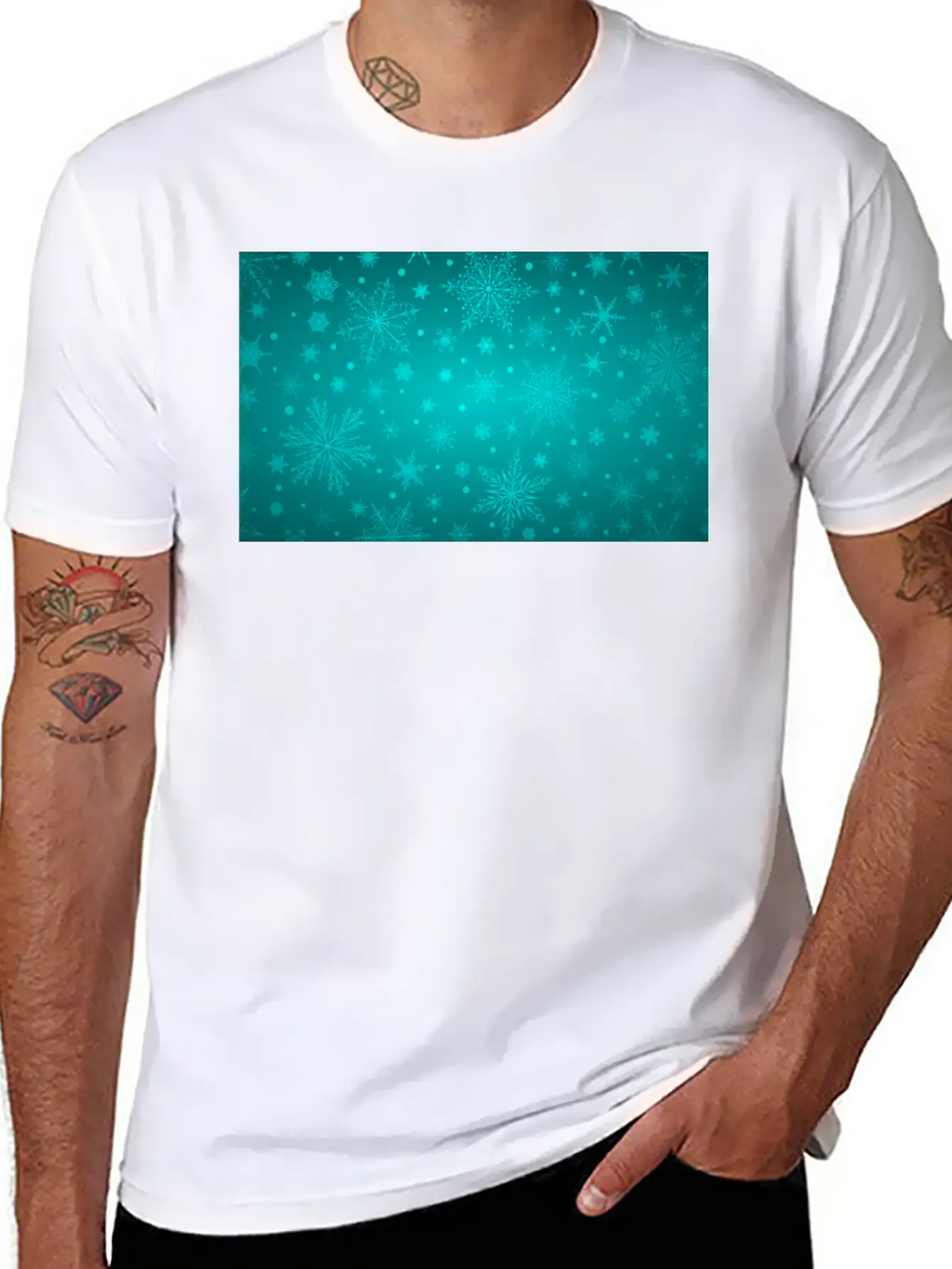 Beautiful Teal Snowflakes Pattern Unisex Short Sleeve Soft Cotton T-Shirt – Casual Everyday Wear