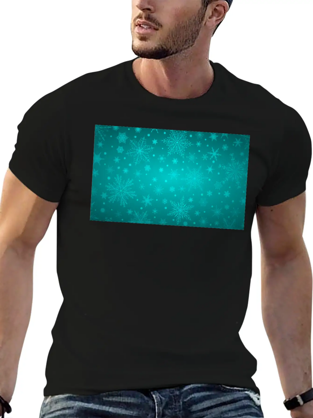 Beautiful Teal Snowflakes Pattern Unisex Short Sleeve Soft Cotton T-Shirt – Casual Everyday Wear