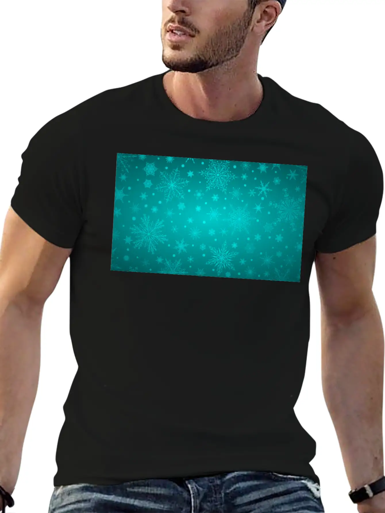Beautiful Teal Snowflakes Pattern Unisex Short Sleeve Soft Cotton T-Shirt – Casual Everyday Wear