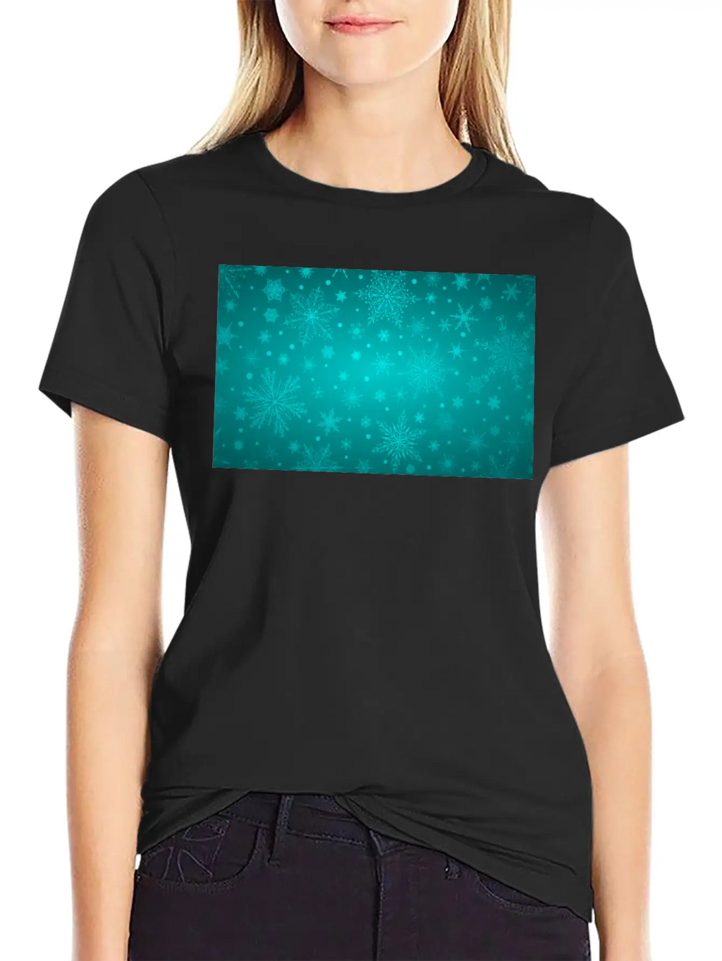 Beautiful Teal Snowflakes Pattern Unisex Short Sleeve Soft Cotton T-Shirt – Casual Everyday Wear