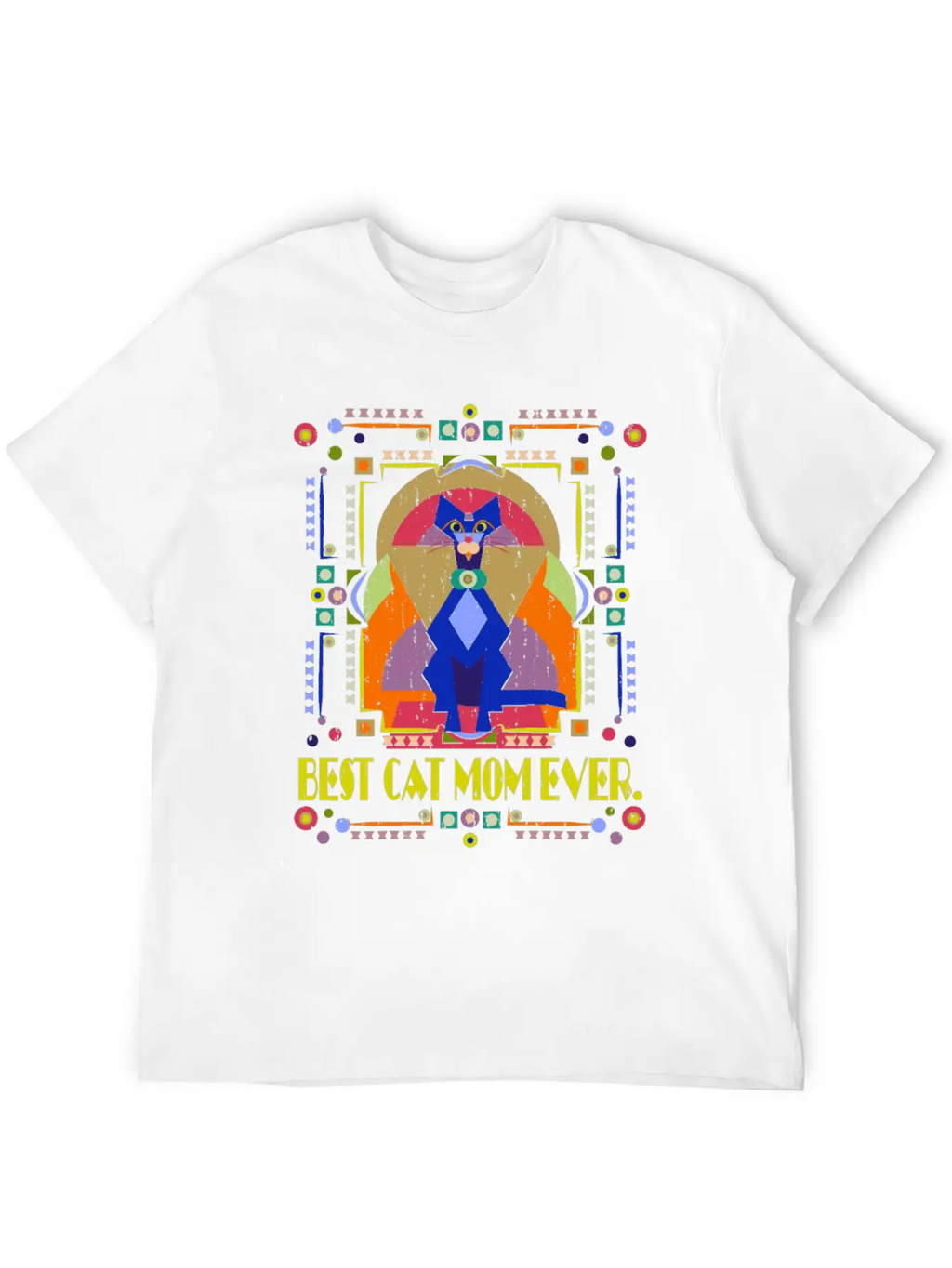 Best Cat Mom Ever Colorful Art Deco Cat Lover Gift Stylish Everyday T-Shirt – Unisex Basic Cotton Tee