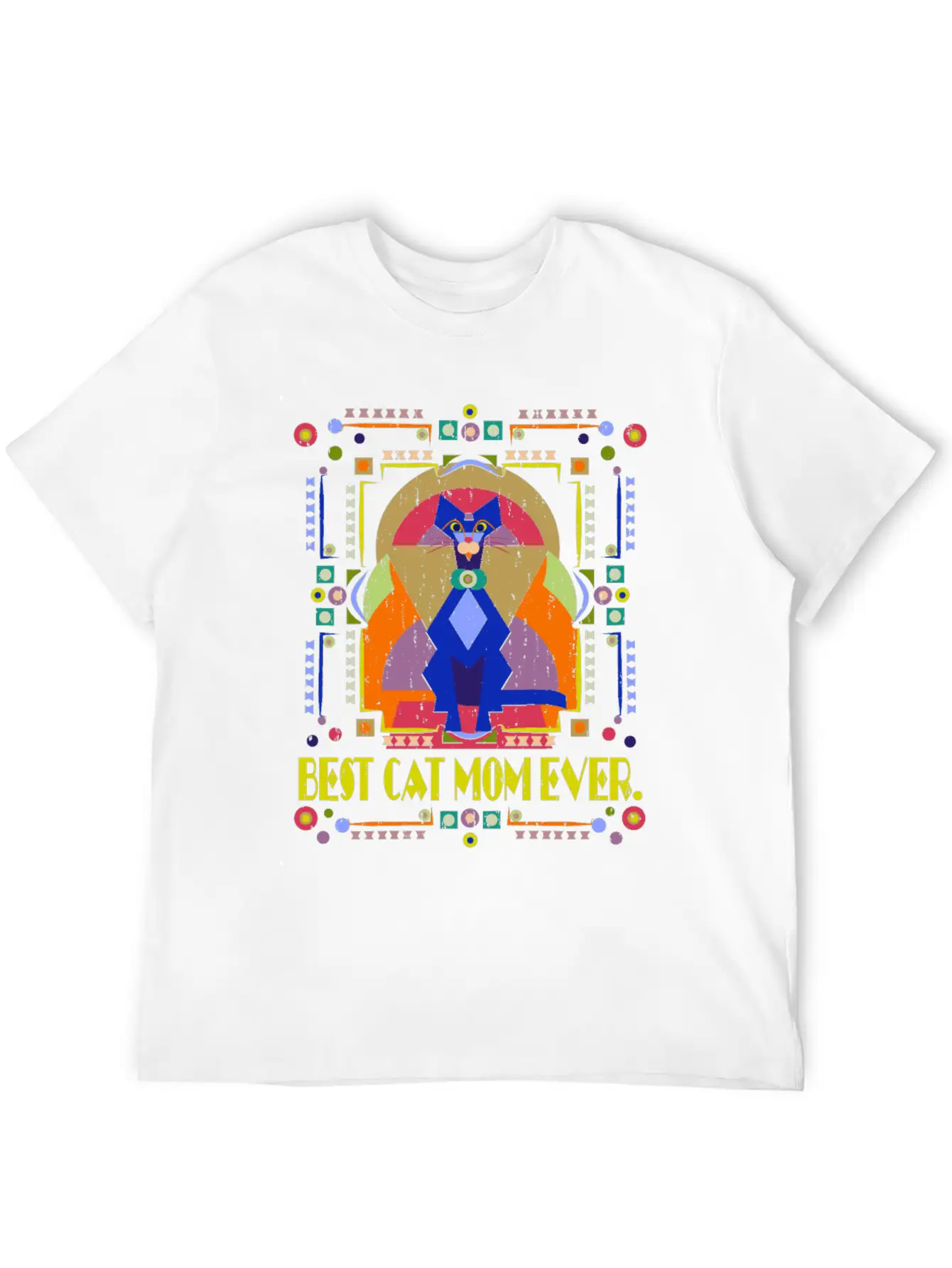Best Cat Mom Ever Colorful Art Deco Cat Lover Gift Stylish Everyday T-Shirt – Unisex Basic Cotton Tee