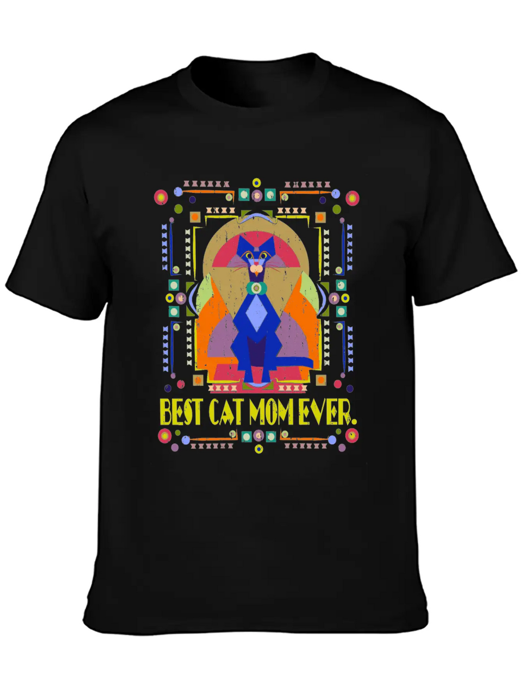 Best Cat Mom Ever Colorful Art Deco Cat Lover Gift Stylish Everyday T-Shirt – Unisex Basic Cotton Tee
