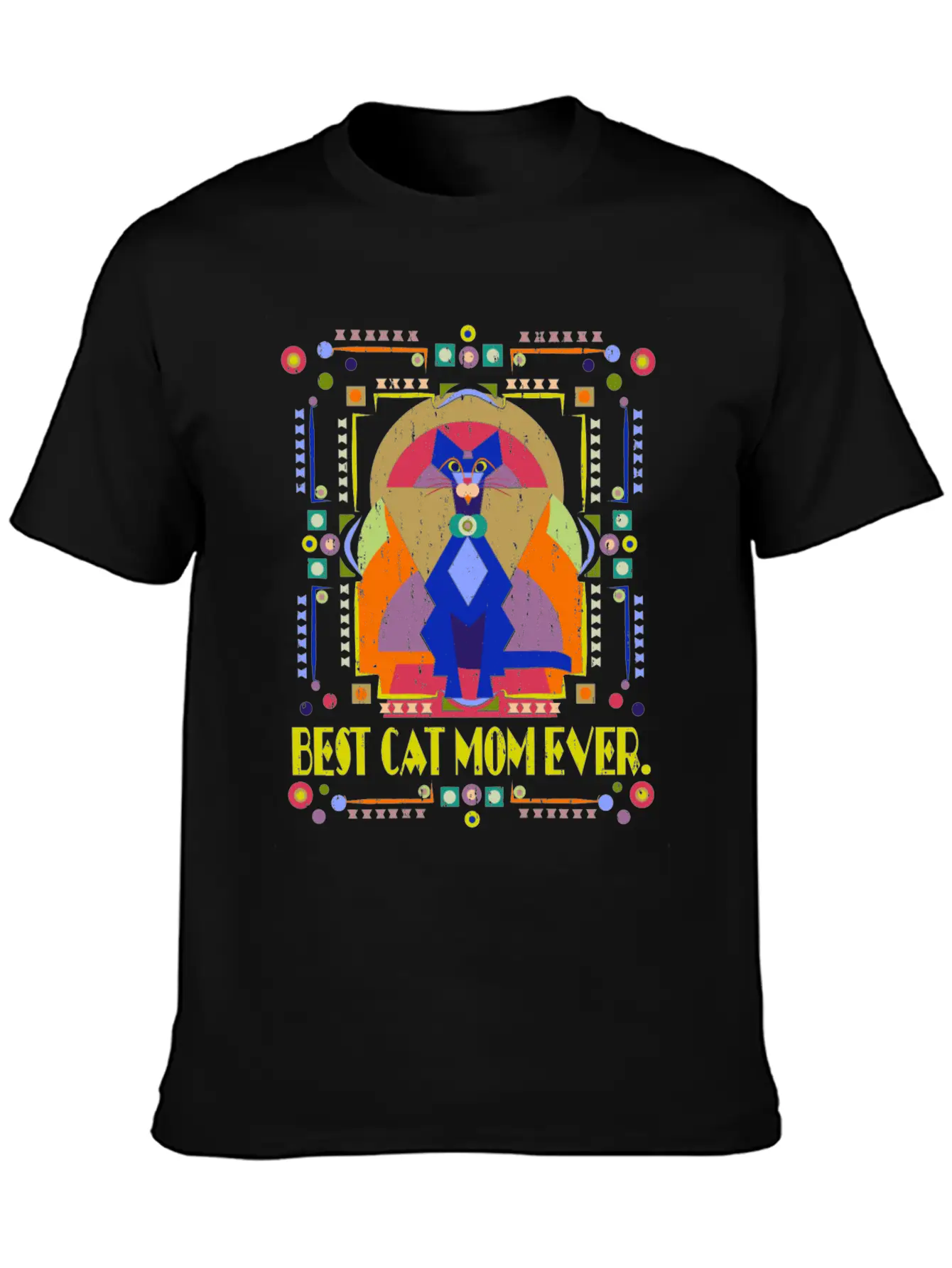 Best Cat Mom Ever Colorful Art Deco Cat Lover Gift Stylish Everyday T-Shirt – Unisex Basic Cotton Tee