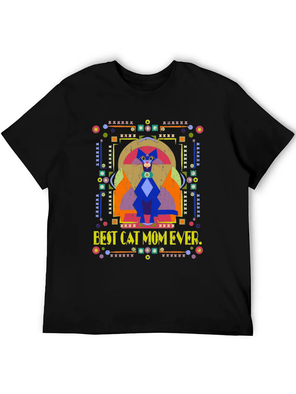 Best Cat Mom Ever Colorful Art Deco Cat Lover Gift Stylish Everyday T-Shirt – Unisex Basic Cotton Tee