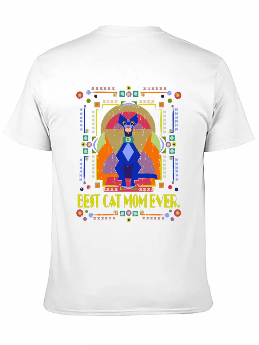 Best Cat Mom Ever Colorful Art Deco Cat Lover Gift Stylish Everyday T-Shirt – Unisex Basic Cotton Tee