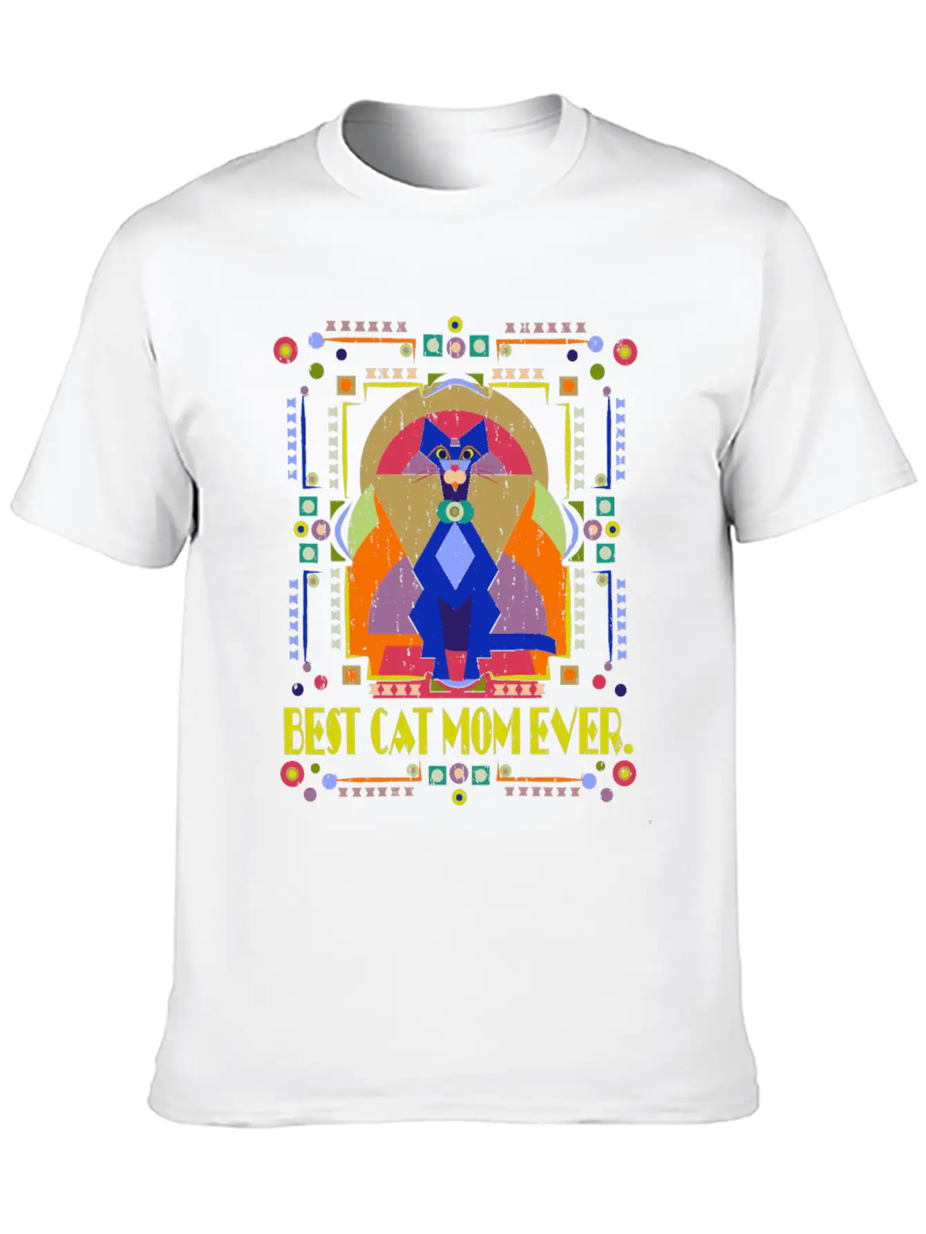 Best Cat Mom Ever Colorful Art Deco Cat Lover Gift Stylish Everyday T-Shirt – Unisex Basic Cotton Tee
