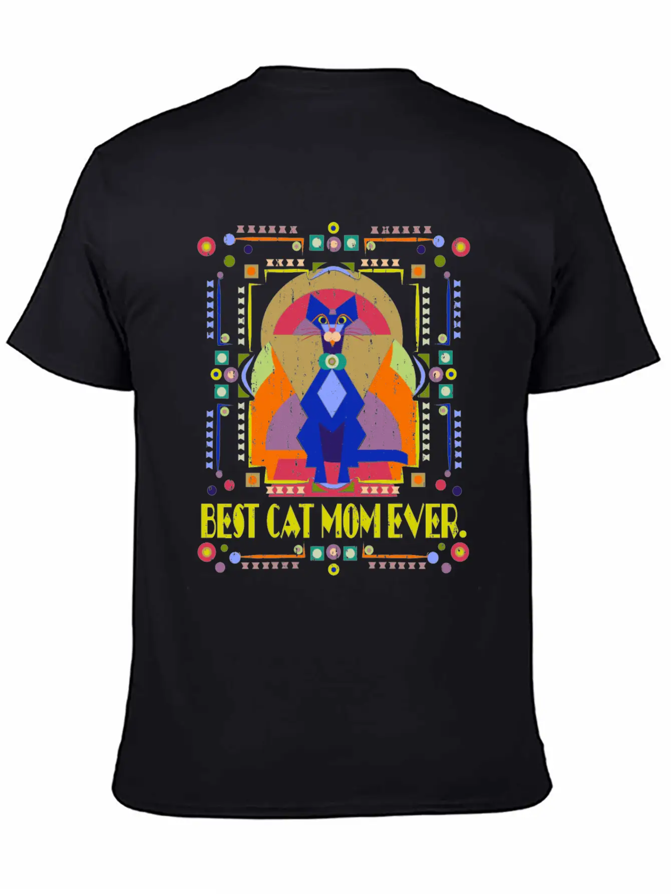 Best Cat Mom Ever Colorful Art Deco Cat Lover Gift Stylish Everyday T-Shirt – Unisex Basic Cotton Tee