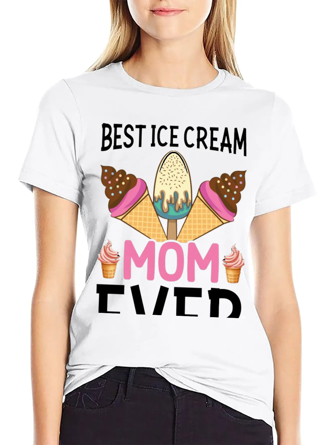 Best Ice Cream Mom Ever I Ice Cream Unisex Short Sleeve Soft Cotton T-Shirt – Casual Everyday Wear