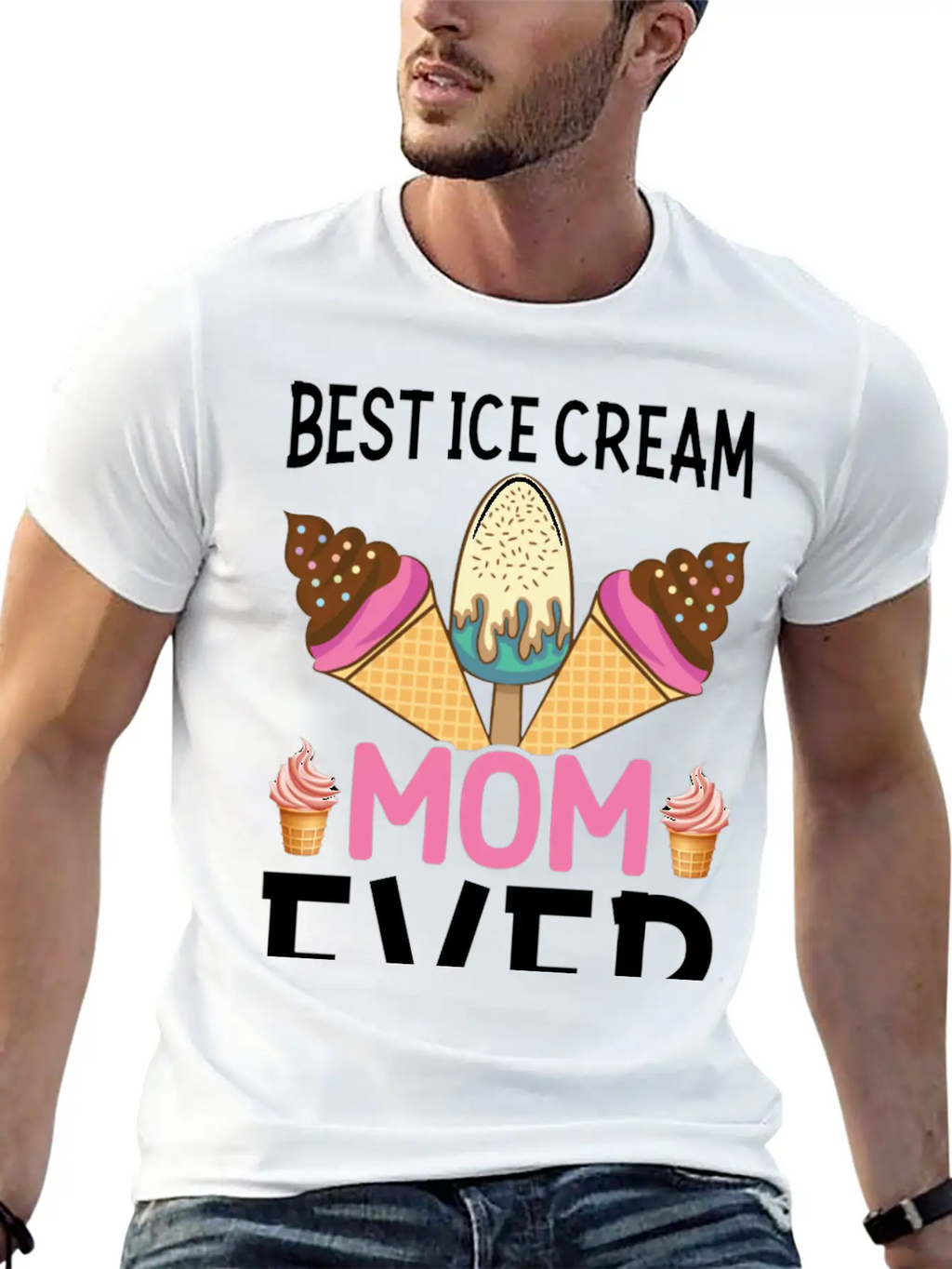 Best Ice Cream Mom Ever I Ice Cream Unisex Short Sleeve Soft Cotton T-Shirt – Casual Everyday Wear