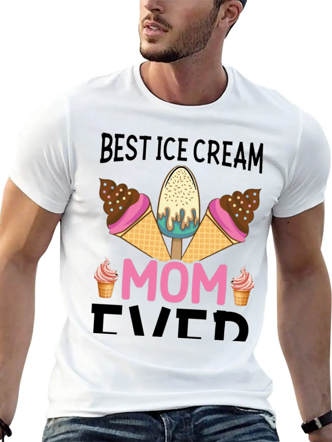 Best Ice Cream Mom Ever I Ice Cream Unisex Short Sleeve Soft Cotton T-Shirt – Casual Everyday Wear