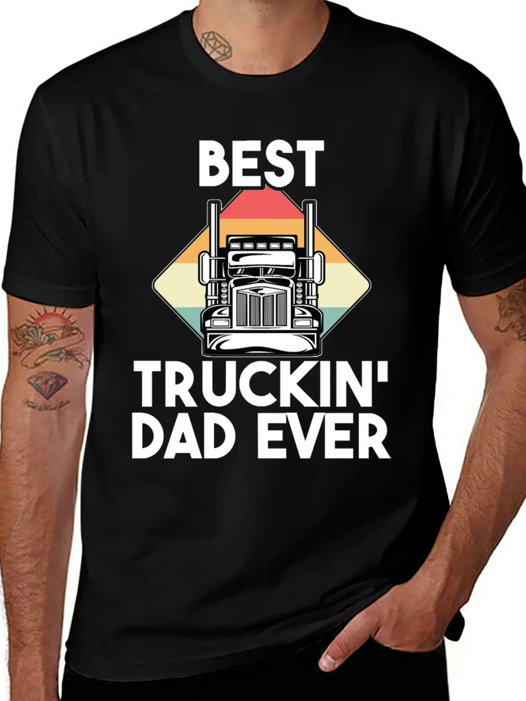 Best Truckin Dad Ever Funny Truck Loving Father Unisex Short Sleeve Soft Cotton T-Shirt – Casual Everyday Wear