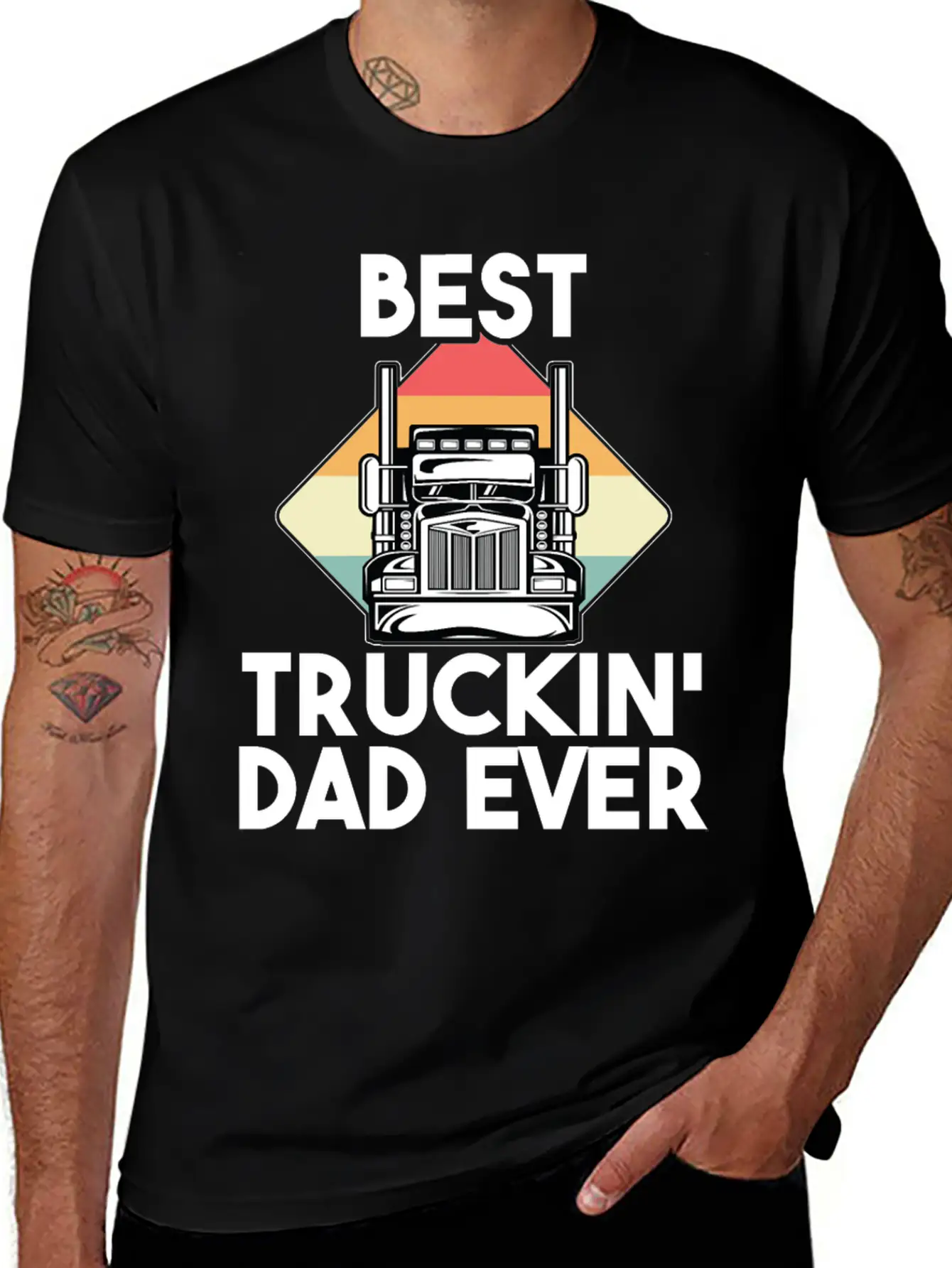 Best Truckin Dad Ever Funny Truck Loving Father Unisex Short Sleeve Soft Cotton T-Shirt – Casual Everyday Wear