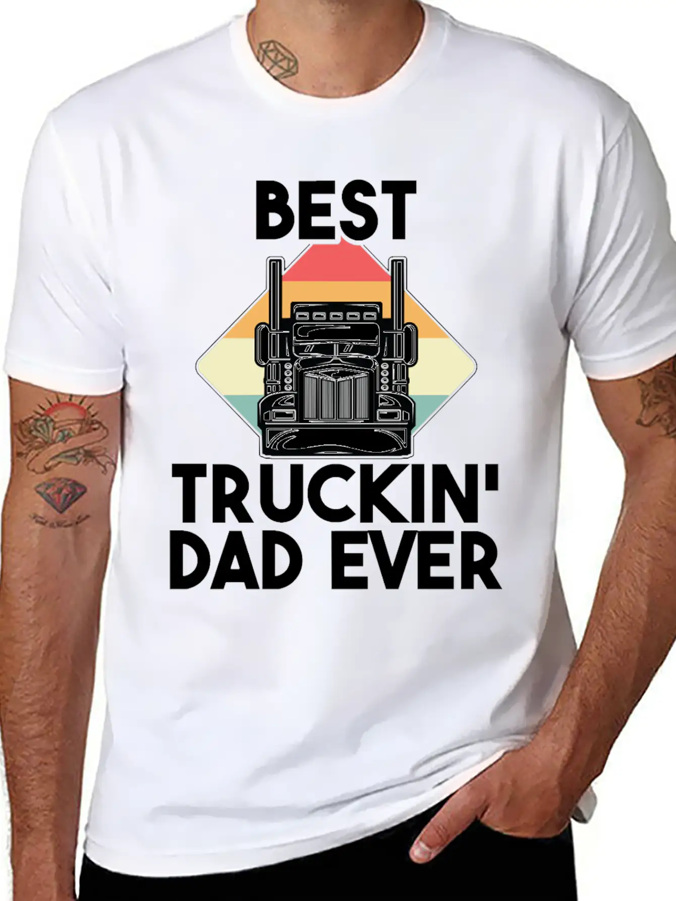 Best Truckin Dad Ever Funny Truck Loving Father Unisex Short Sleeve Soft Cotton T-Shirt – Casual Everyday Wear