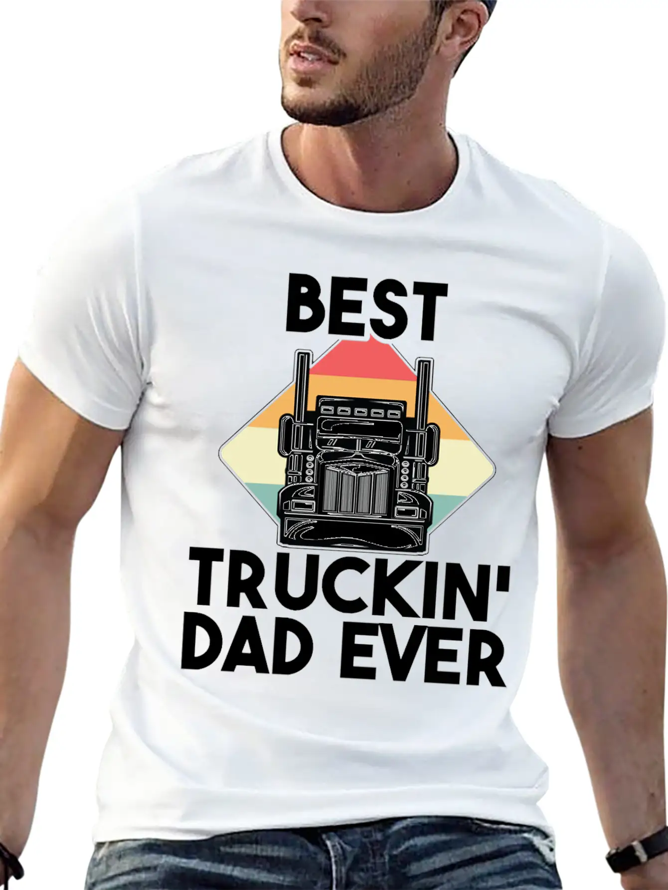 Best Truckin Dad Ever Funny Truck Loving Father Unisex Short Sleeve Soft Cotton T-Shirt – Casual Everyday Wear