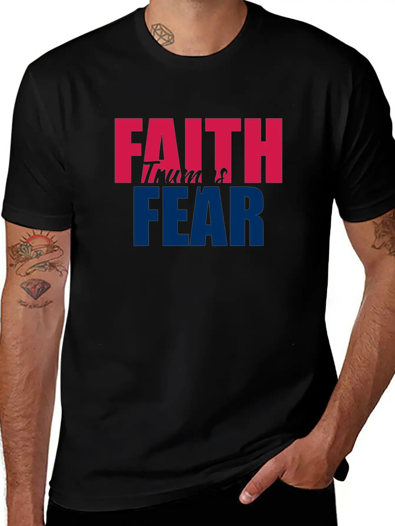 Best Value Faith Trumps Fear Casual Graphic T-Shirt – Simple And Comfortable Daily Wear