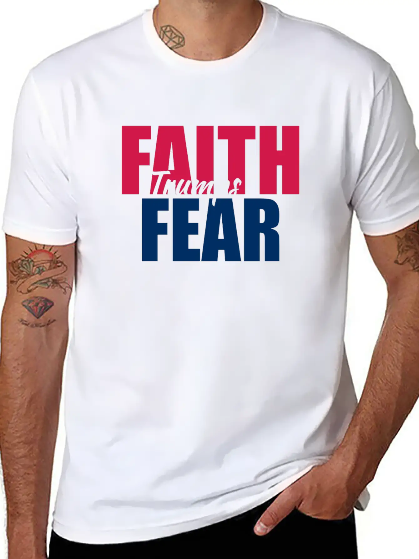 Best Value Faith Trumps Fear Casual Graphic T-Shirt – Simple And Comfortable Daily Wear