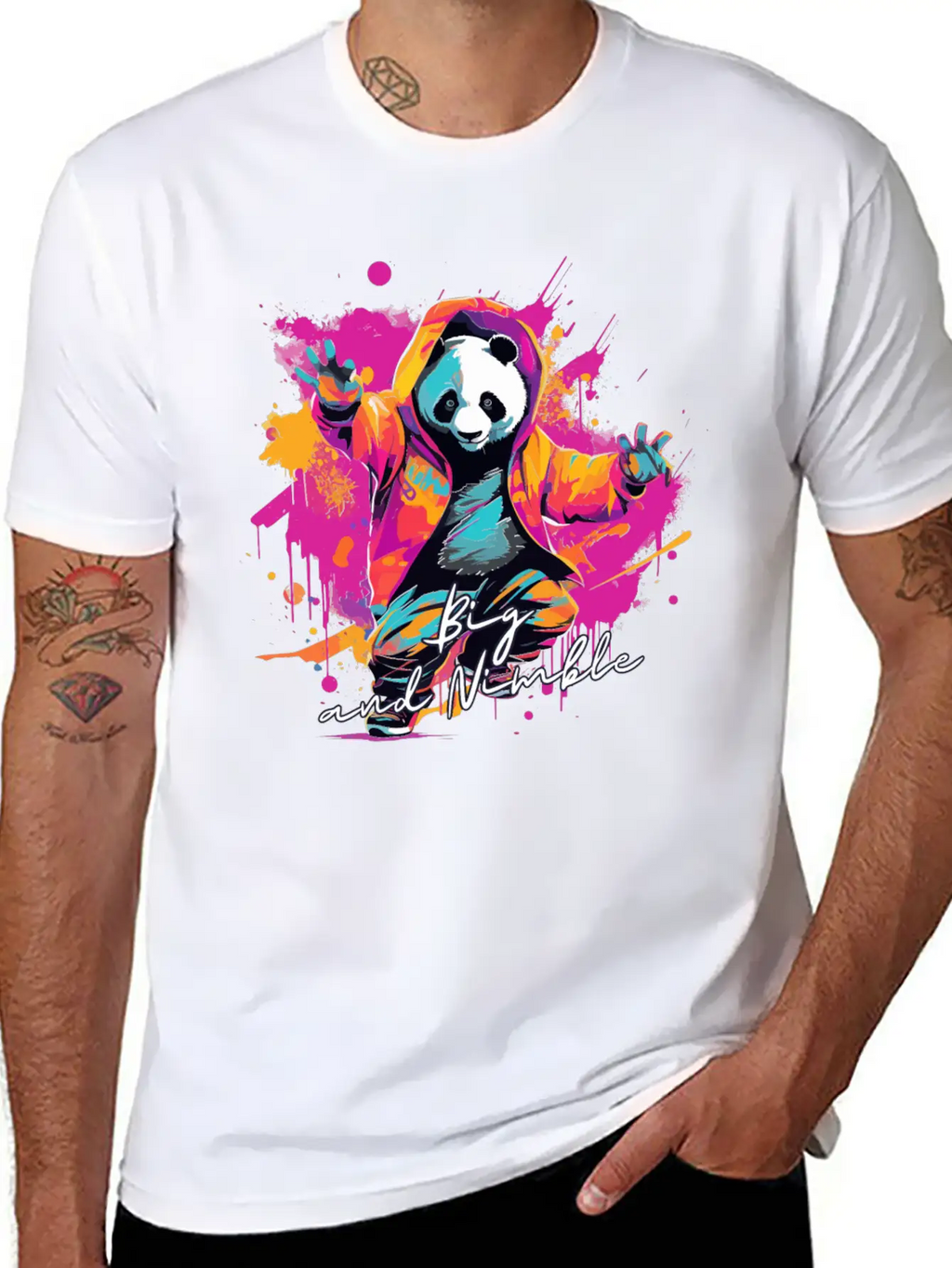Big And Nimble Tee: Panda Synthwave Graffiti Kids Unisex Casual T-Shirt – Clean Design For Daily Comfort