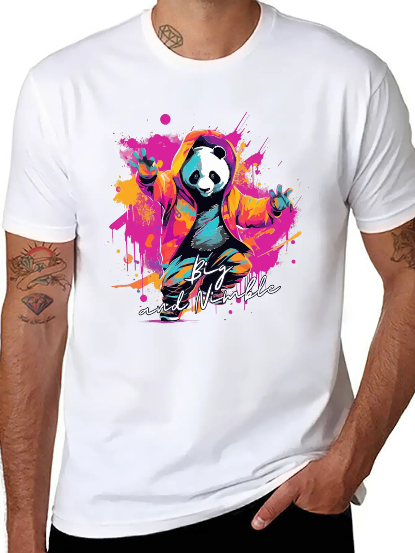 Big And Nimble Tee: Panda Synthwave Graffiti Kids Unisex Casual T-Shirt – Clean Design For Daily Comfort