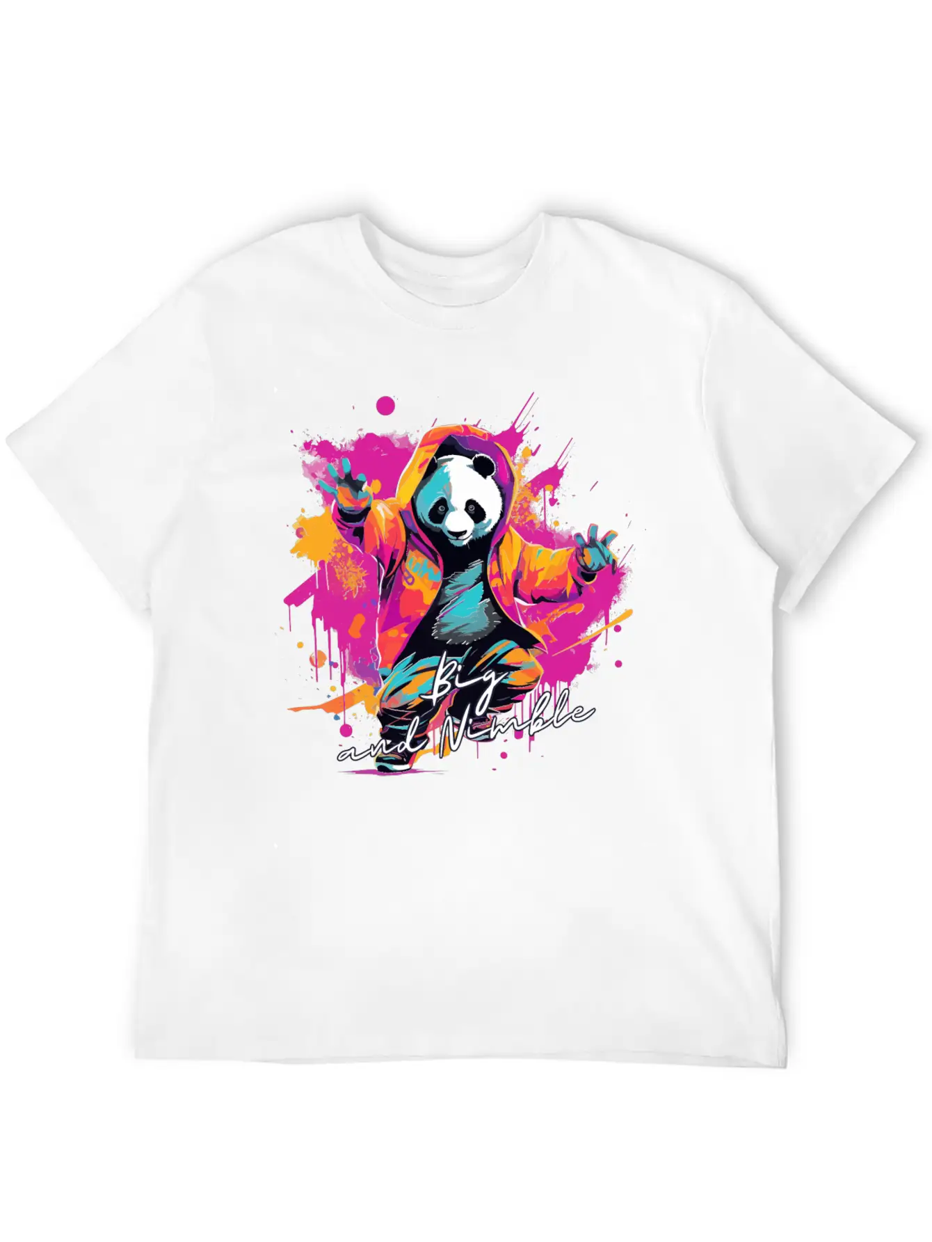 Big And Nimble Tee: Panda Synthwave Graffiti Kids Unisex Casual T-Shirt – Clean Design For Daily Comfort
