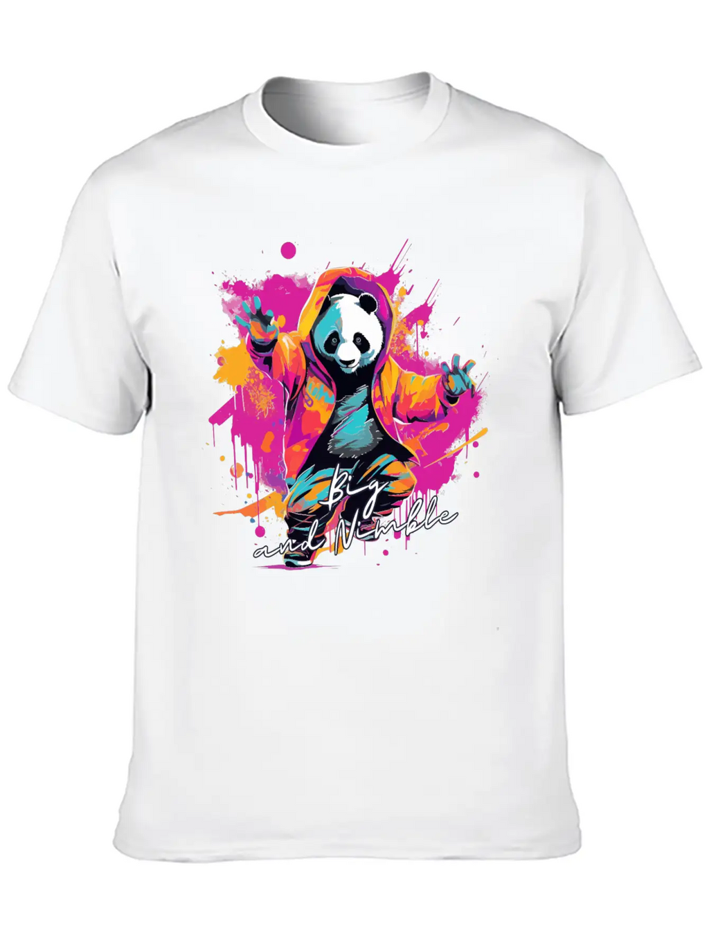 Big And Nimble Tee: Panda Synthwave Graffiti Kids Unisex Casual T-Shirt – Clean Design For Daily Comfort