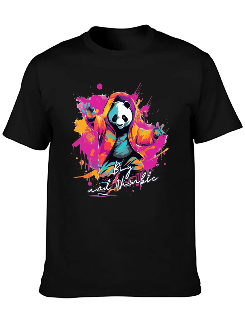 Big And Nimble Tee: Panda Synthwave Graffiti Kids Unisex Casual T-Shirt – Clean Design For Daily Comfort