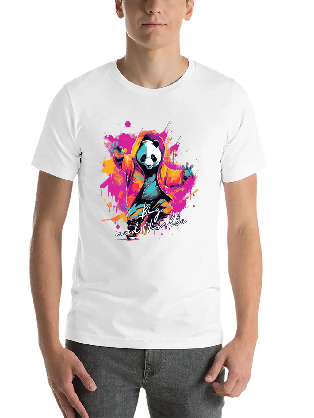 Big And Nimble Tee: Panda Synthwave Graffiti Kids Unisex Casual T-Shirt – Clean Design For Daily Comfort