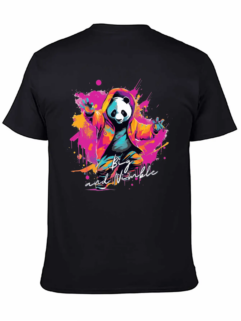 Big And Nimble Tee: Panda Synthwave Graffiti Kids Unisex Casual T-Shirt – Clean Design For Daily Comfort