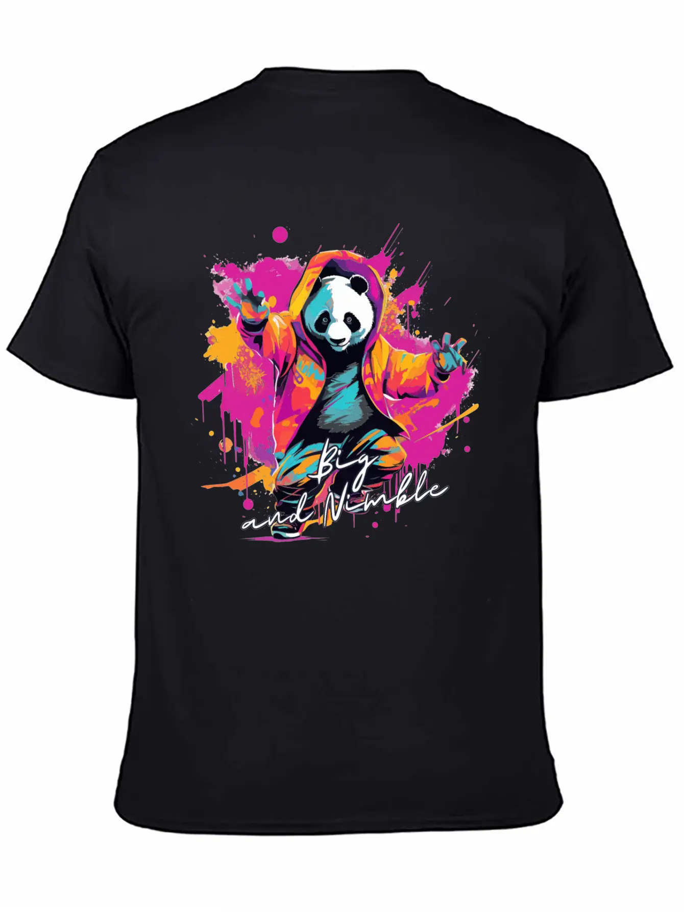 Big And Nimble Tee: Panda Synthwave Graffiti Kids Unisex Casual T-Shirt – Clean Design For Daily Comfort