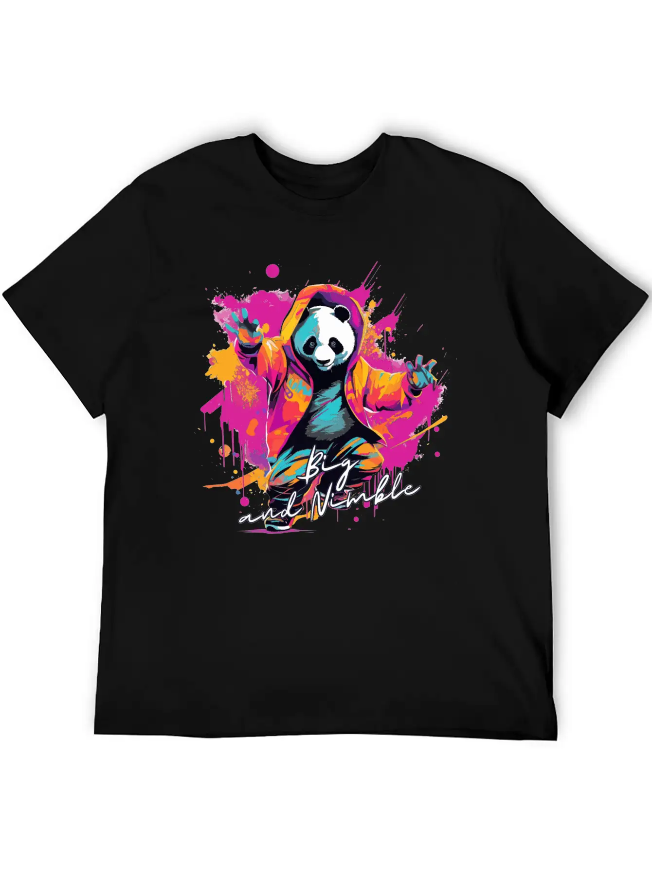 Big And Nimble Tee: Panda Synthwave Graffiti Kids Unisex Casual T-Shirt – Clean Design For Daily Comfort