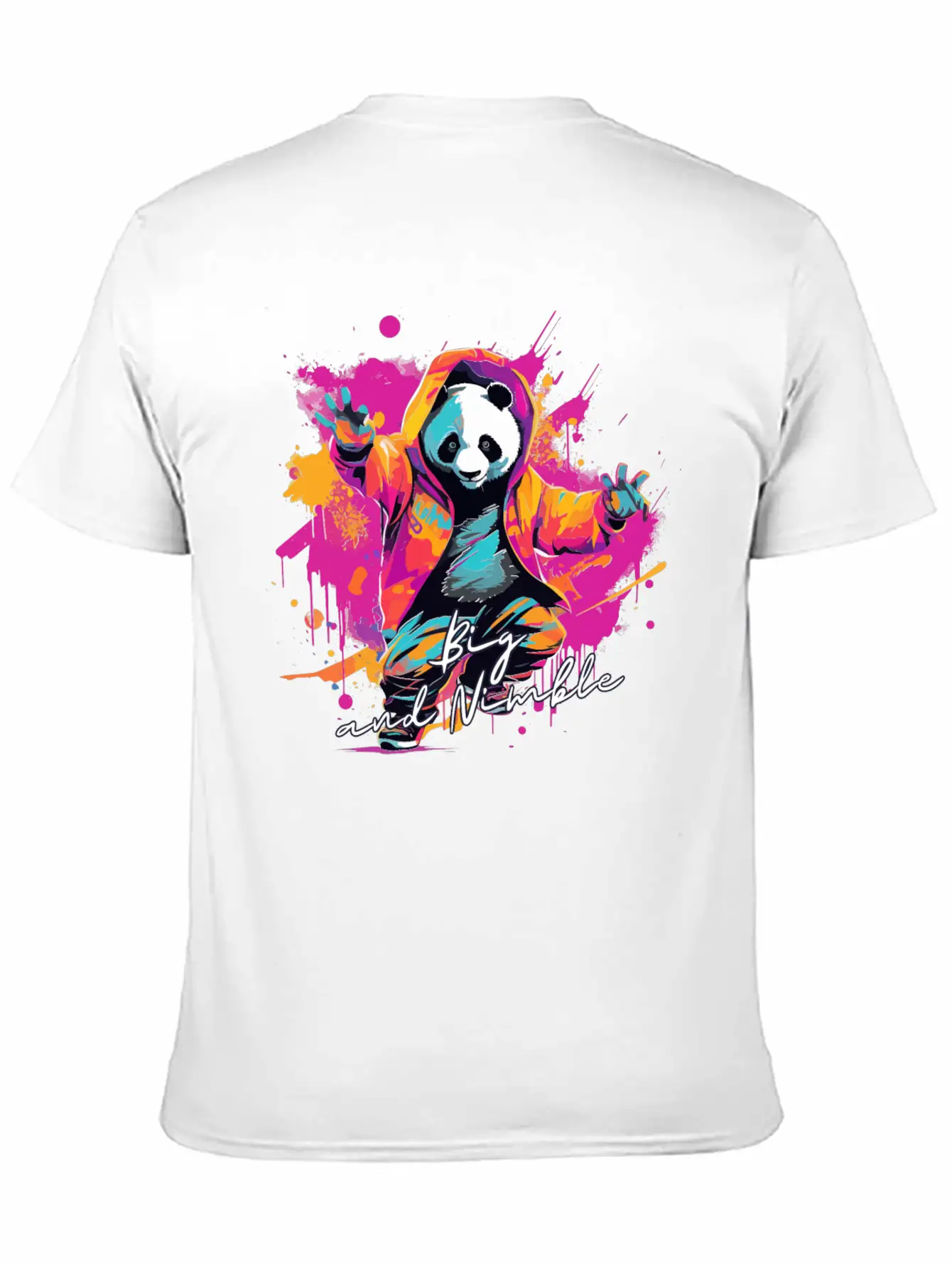 Big And Nimble Tee: Panda Synthwave Graffiti Kids Unisex Casual T-Shirt – Clean Design For Daily Comfort