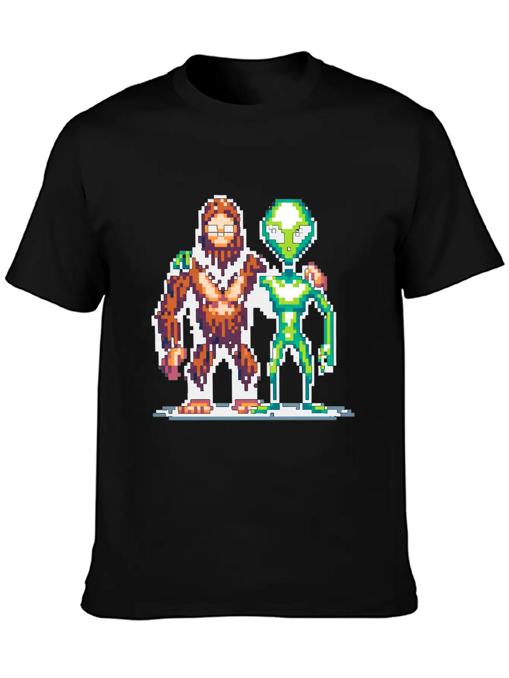 Bigfoot And Alien Friends Pixel Art Unisex Casual T-Shirt – Clean Design For Daily Comfort