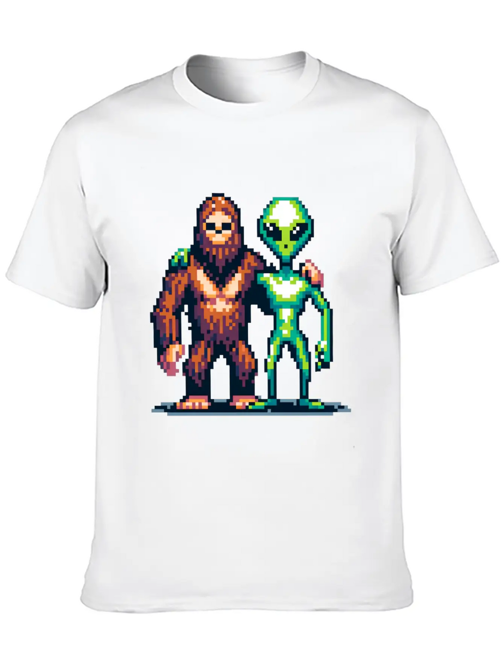 Bigfoot And Alien Friends Pixel Art Unisex Casual T-Shirt – Clean Design For Daily Comfort
