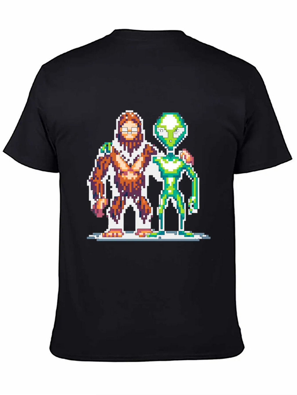 Bigfoot And Alien Friends Pixel Art Unisex Casual T-Shirt – Clean Design For Daily Comfort