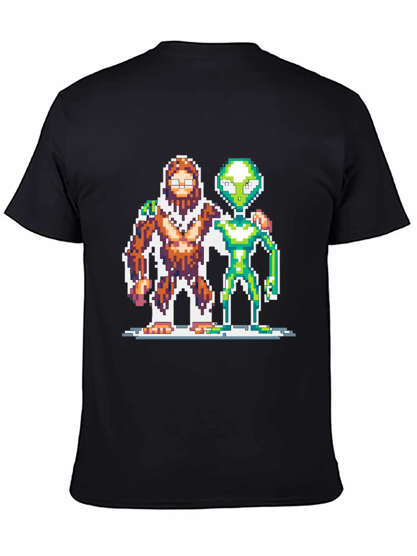 Bigfoot And Alien Friends Pixel Art Unisex Casual T-Shirt – Clean Design For Daily Comfort