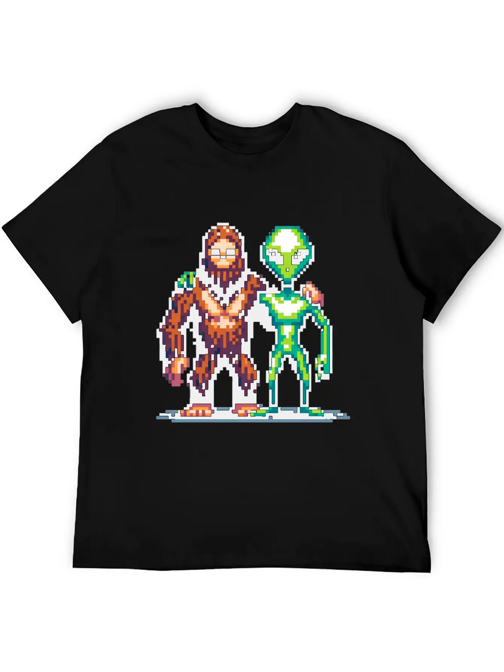 Bigfoot And Alien Friends Pixel Art Unisex Casual T-Shirt – Clean Design For Daily Comfort