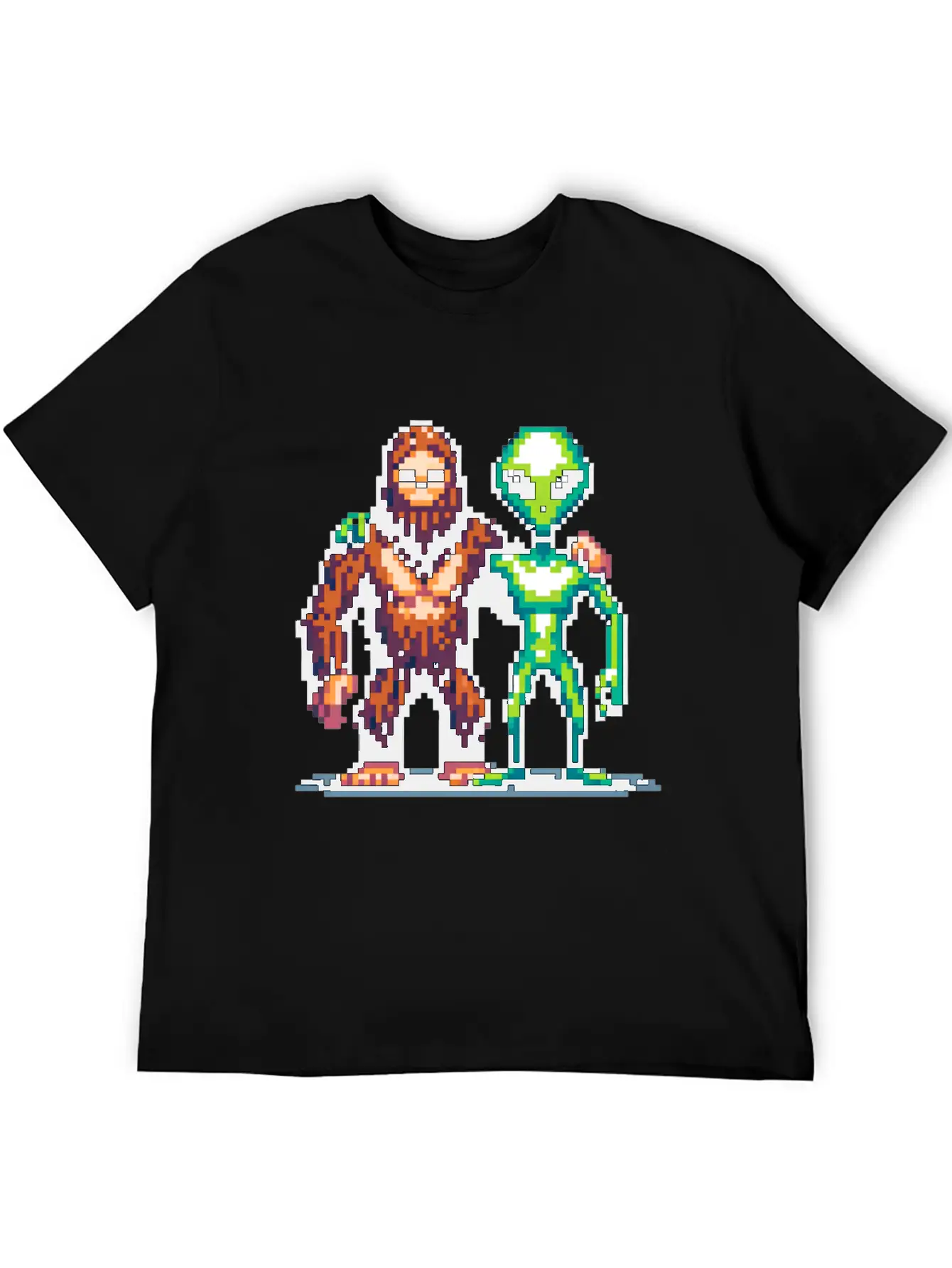 Bigfoot And Alien Friends Pixel Art Unisex Casual T-Shirt – Clean Design For Daily Comfort