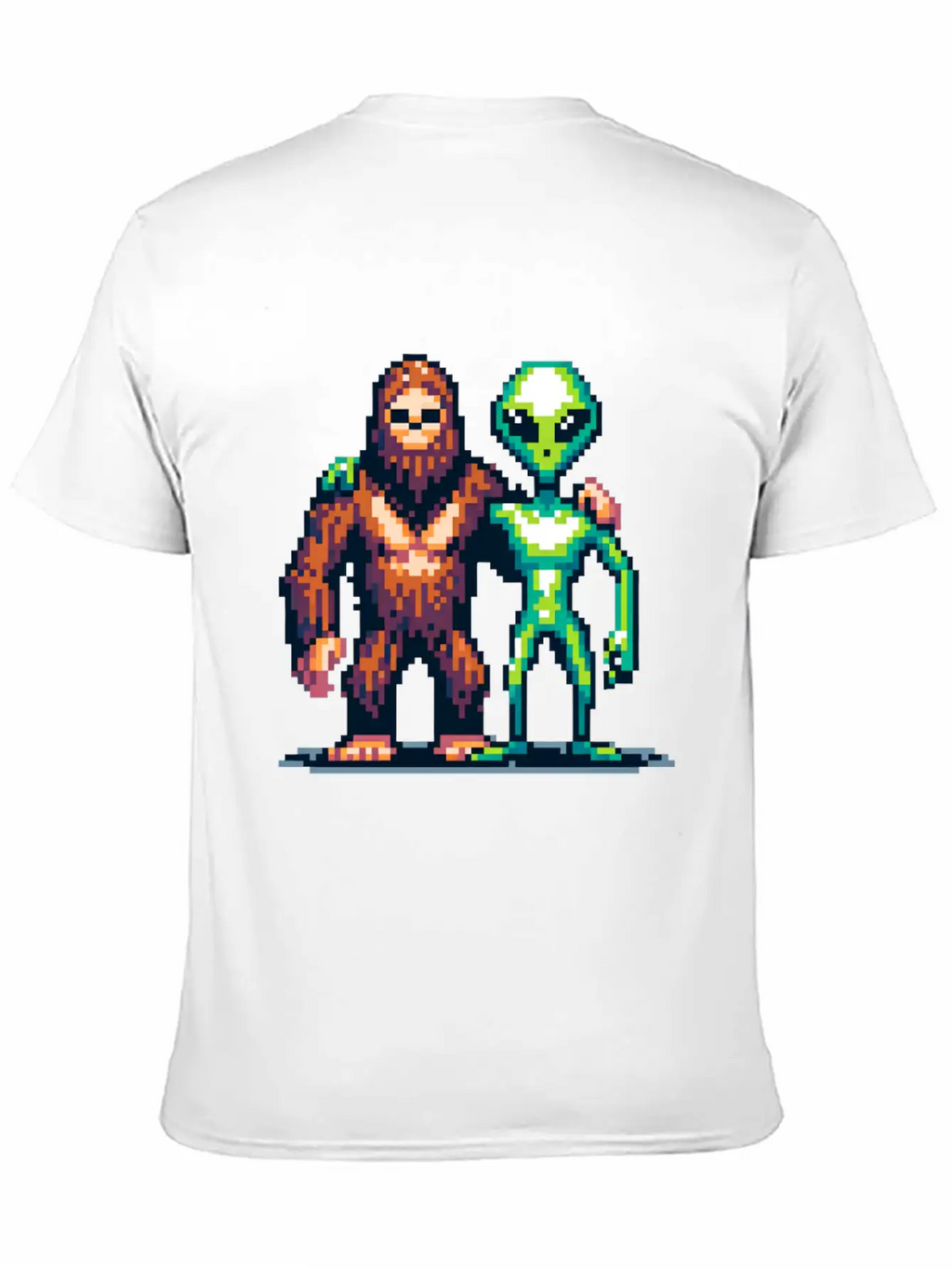 Bigfoot And Alien Friends Pixel Art Unisex Casual T-Shirt – Clean Design For Daily Comfort