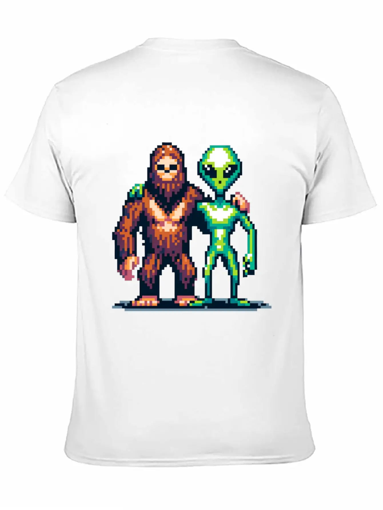 Bigfoot And Alien Friends Pixel Art Unisex Casual T-Shirt – Clean Design For Daily Comfort