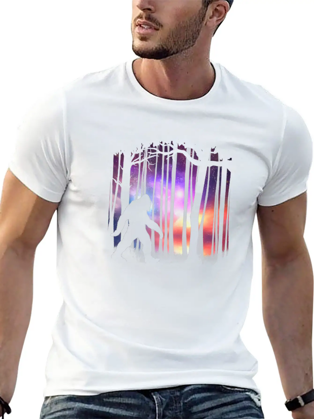 Bigfoot Northern Lights - Space Galaxy Aurora Unisex Casual T-Shirt – Clean Design For Daily Comfort