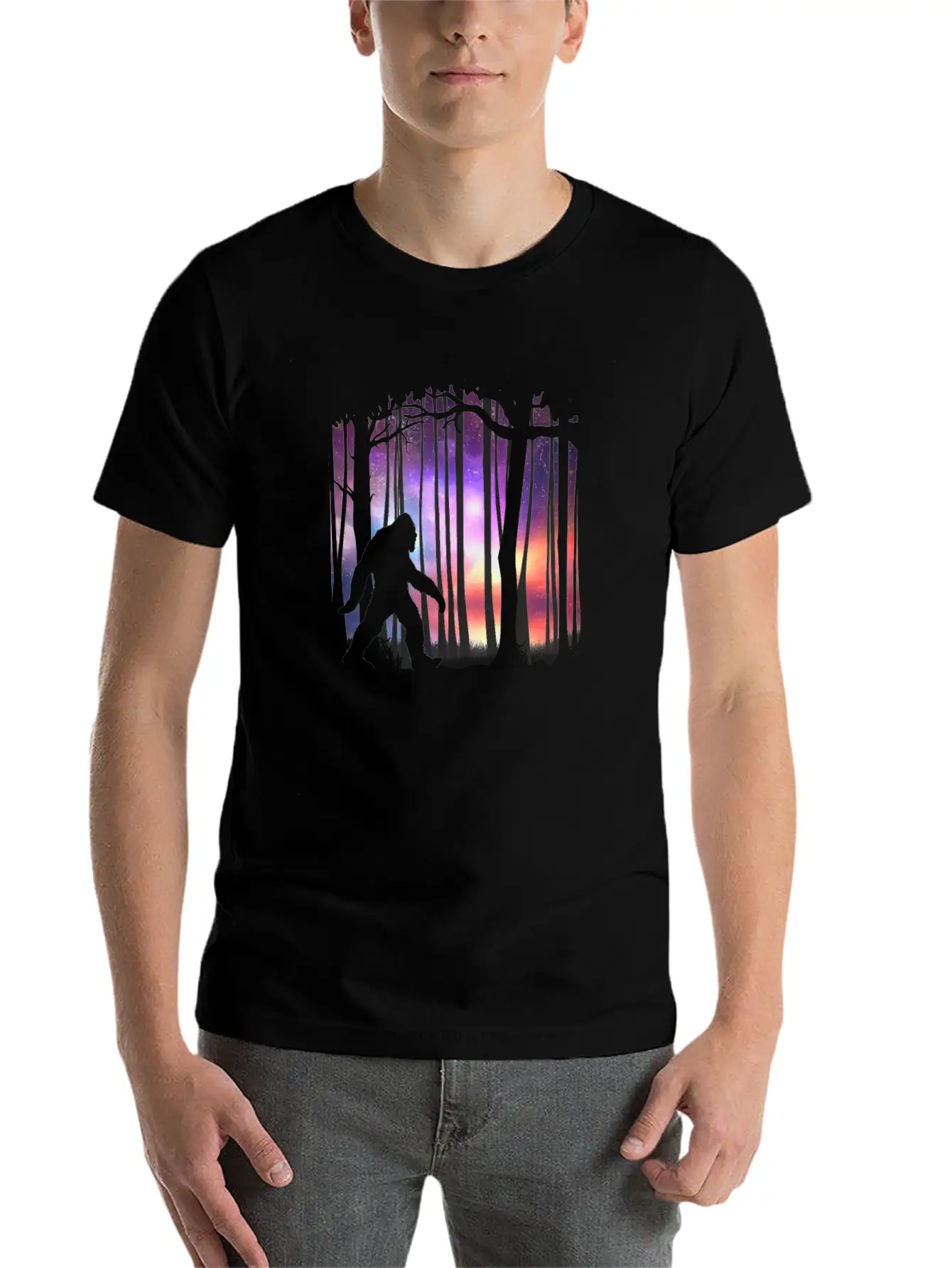 Bigfoot Northern Lights - Space Galaxy Aurora Unisex Casual T-Shirt – Clean Design For Daily Comfort