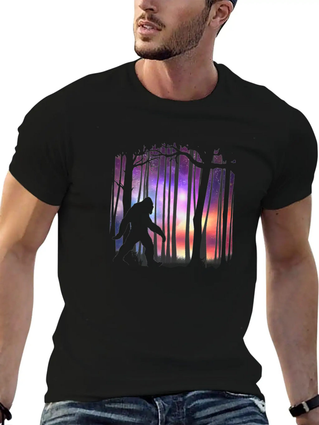 Bigfoot Northern Lights - Space Galaxy Aurora Unisex Casual T-Shirt – Clean Design For Daily Comfort