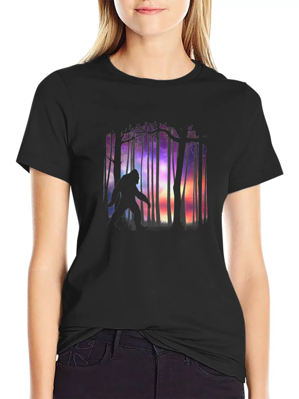 Bigfoot Northern Lights - Space Galaxy Aurora Unisex Casual T-Shirt – Clean Design For Daily Comfort