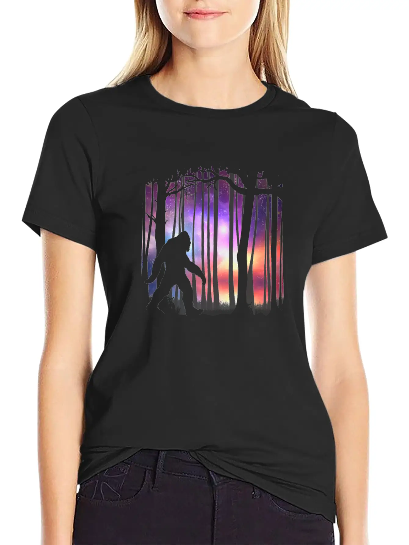 Bigfoot Northern Lights - Space Galaxy Aurora Unisex Casual T-Shirt – Clean Design For Daily Comfort
