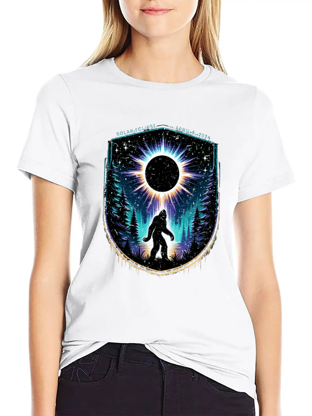 Bigfoot Total Solar Eclipse 2024 Unisex Casual T-Shirt – Clean Design For Daily Comfort