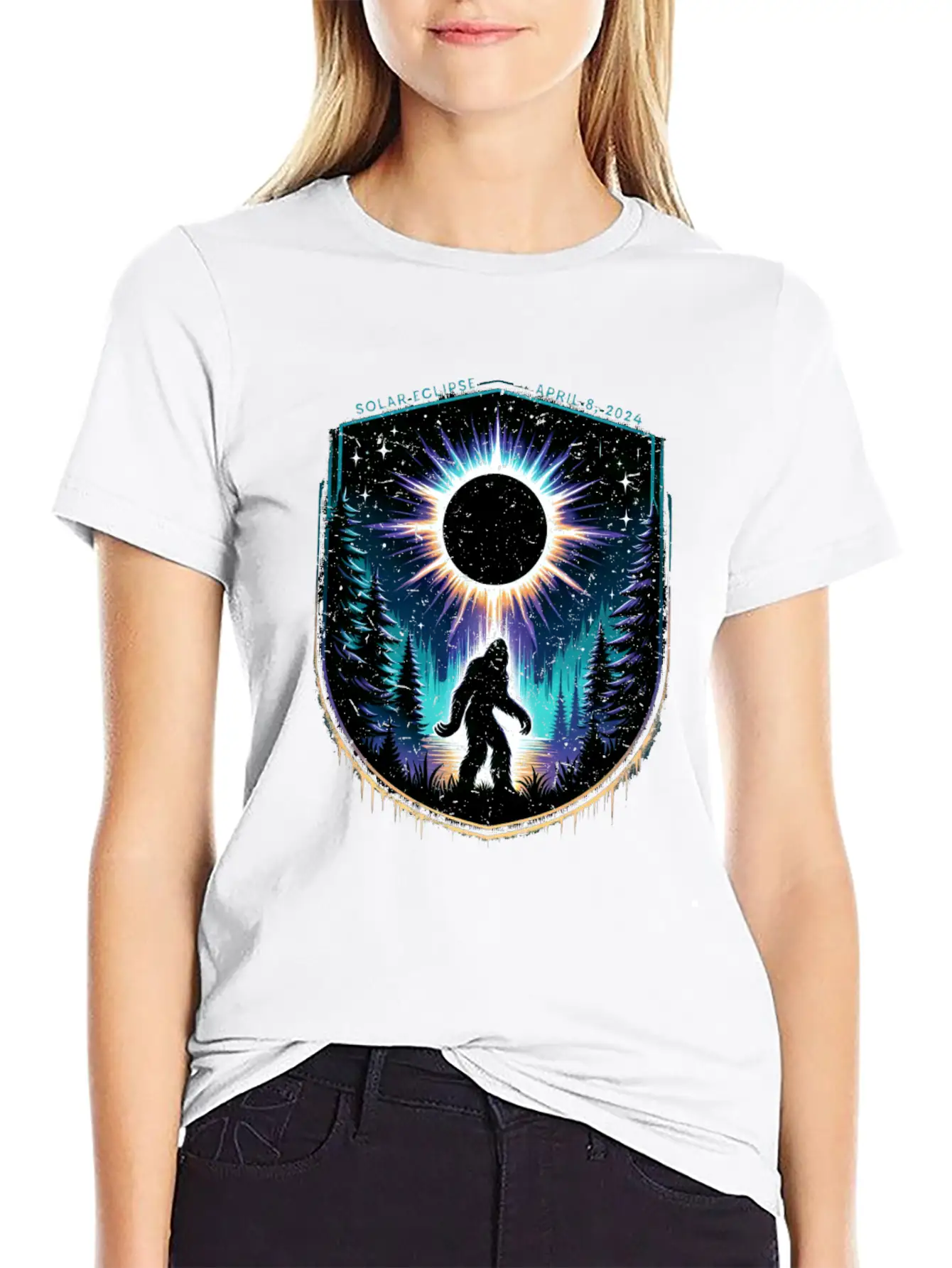 Bigfoot Total Solar Eclipse 2024 Unisex Casual T-Shirt – Clean Design For Daily Comfort