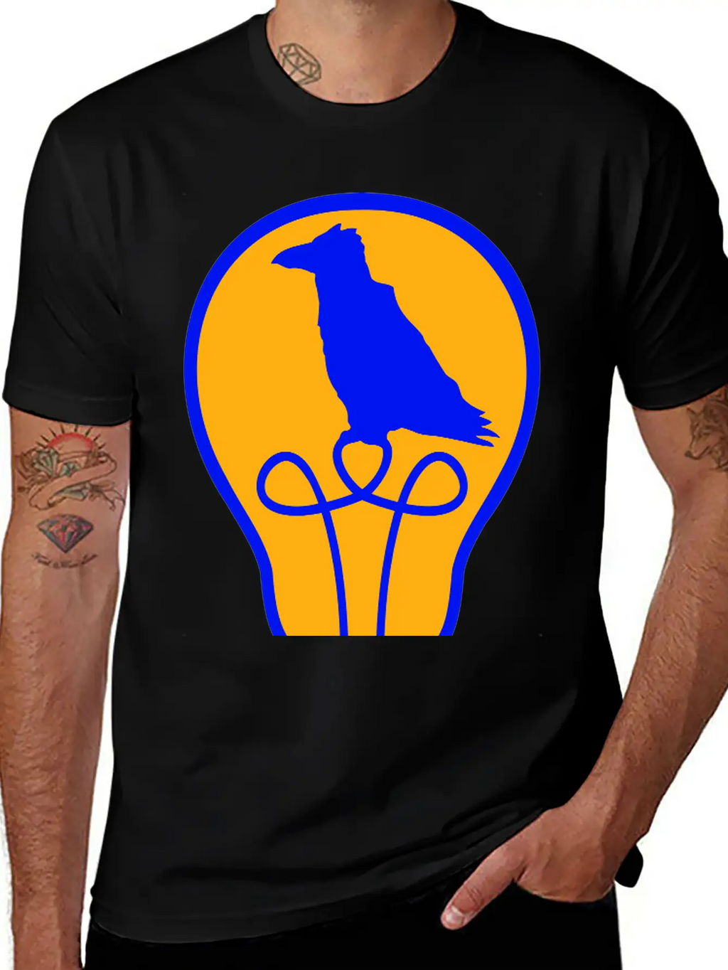 Bird Sitting In Light Bulb Lamp Raven Parrot Crow Unisex Short Sleeve Soft Cotton T-Shirt – Casual Everyday Wear