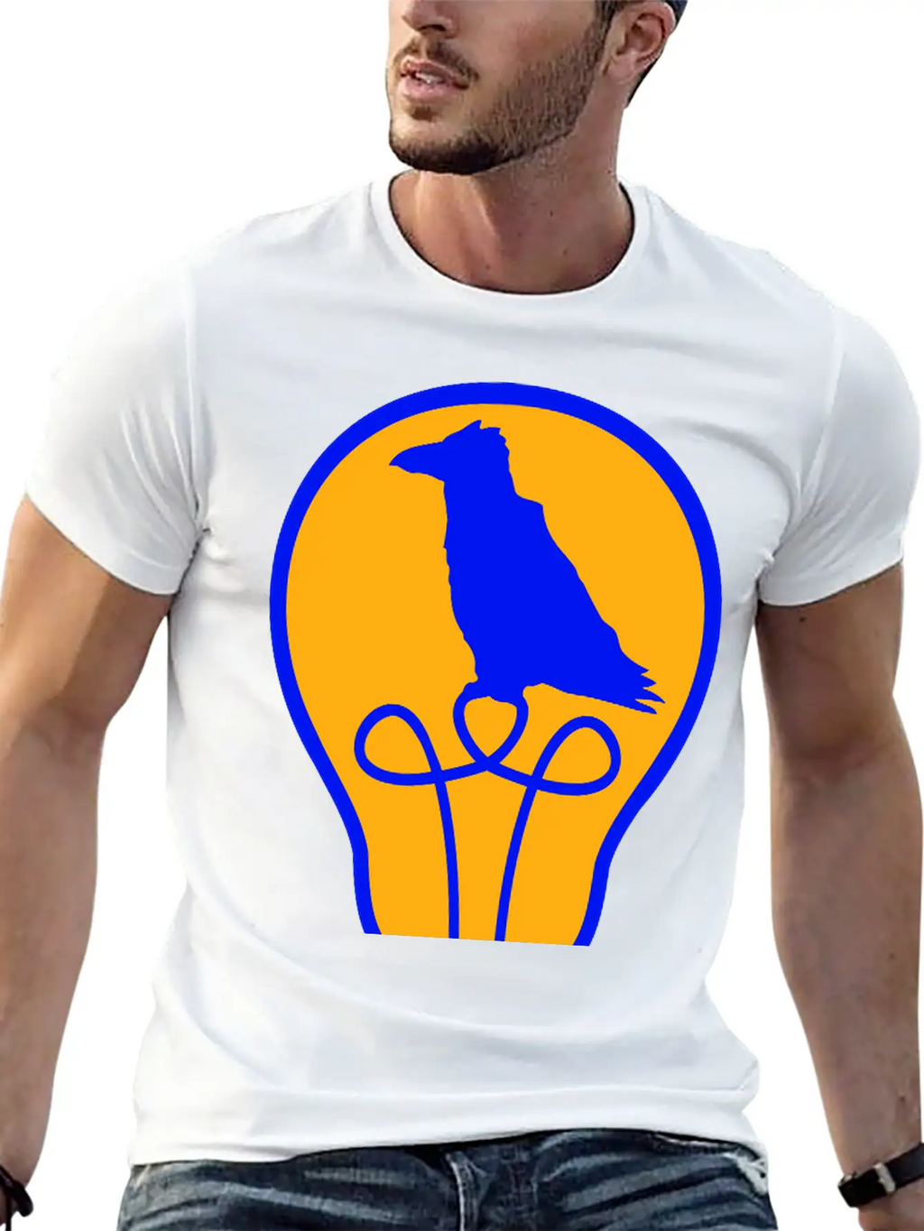 Bird Sitting In Light Bulb Lamp Raven Parrot Crow Unisex Short Sleeve Soft Cotton T-Shirt – Casual Everyday Wear