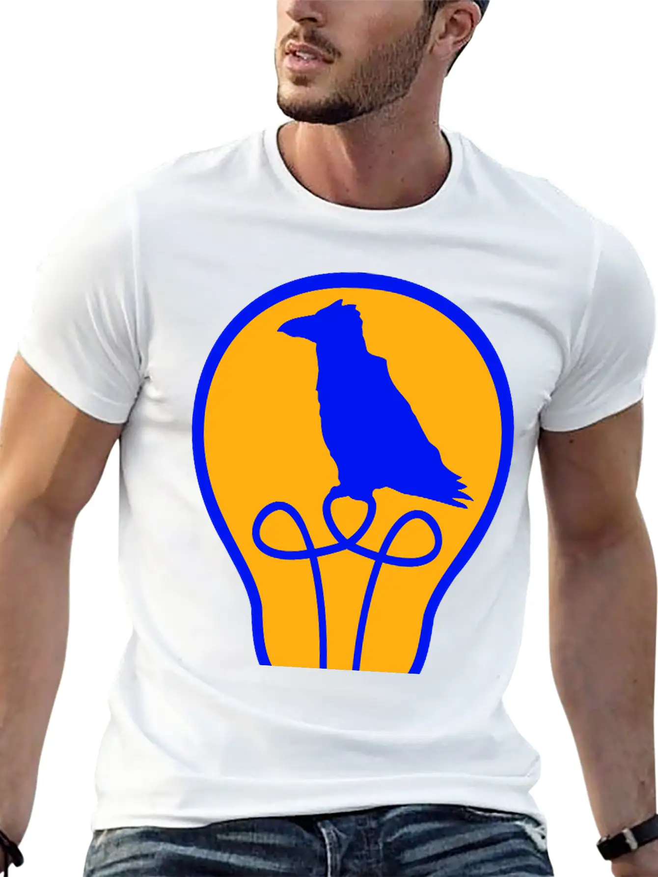 Bird Sitting In Light Bulb Lamp Raven Parrot Crow Unisex Short Sleeve Soft Cotton T-Shirt – Casual Everyday Wear